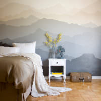 Soveværelse i Provence -stil med fototapet på væggen