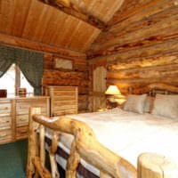 hálószoba egy faház belsőépítészetben