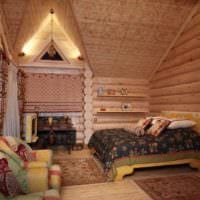 спалня в дървена къща снимка