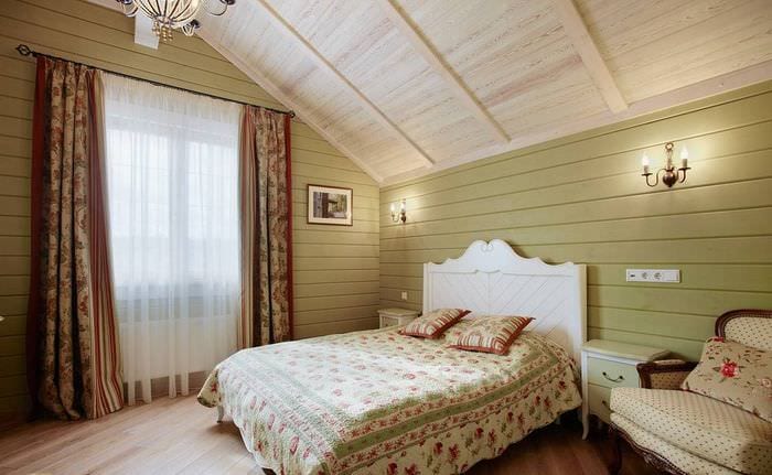pistacienøgle af væggene i soveværelset i stil med Provence