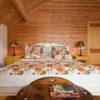 спалня в декорация на дървена къща