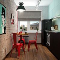 כסאות אדומים במטבח בסגנון לופט
