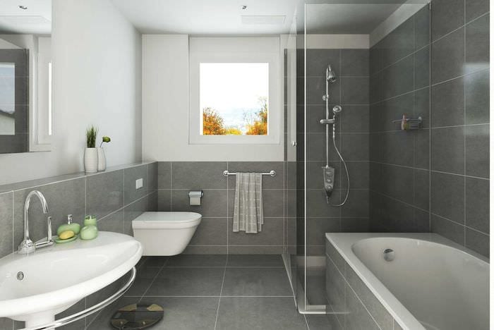 Option einer hellen Badezimmereinrichtung mit Fenster