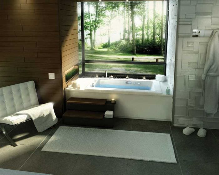 die Idee eines modernen Badezimmerstils mit Fenster