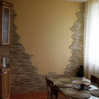 Dekorativ sten på väggen i köket i ett panelhus