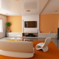 Moderne stue med oransje teppe