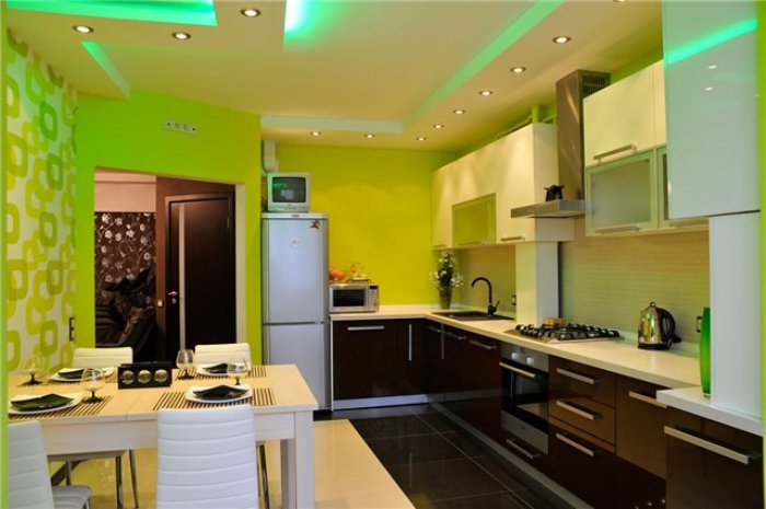 المطبخ مع خلفية خضراء.