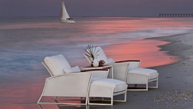 udendørs udendørs møblering lounge hav solnedgang romantik