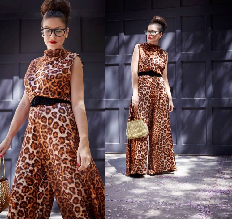 Leopardprint Jumpsuit CulottesGuld taske Festdragt