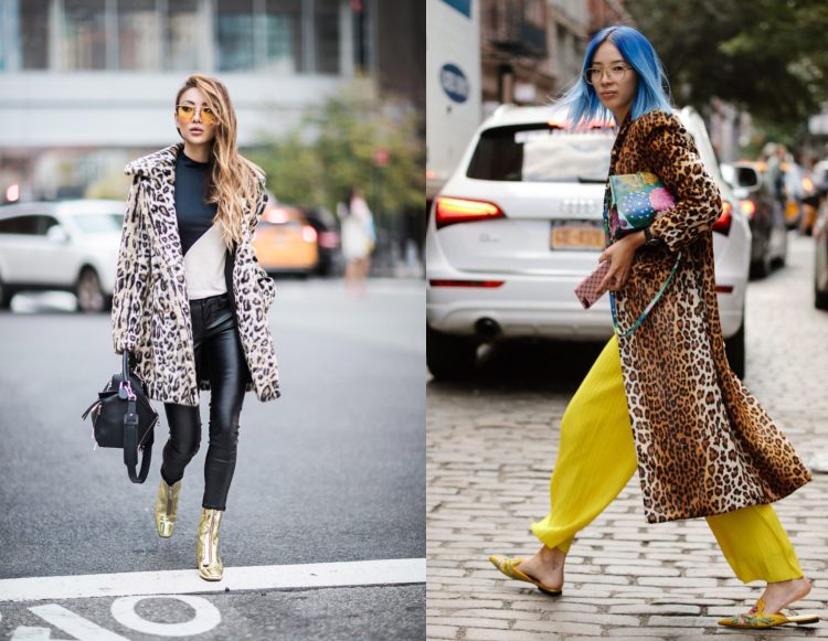 Outfits med leopard print frakke gule bukser guld stiegel