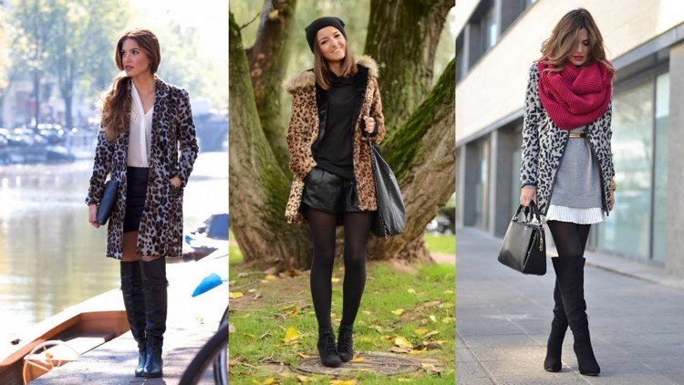 Outfits med leopardprintfrakke tre varianter forår