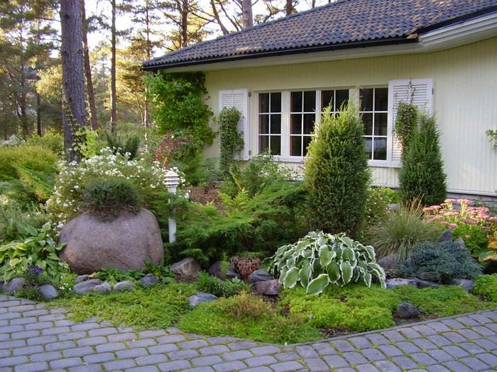 идеята за красив дизайн на предна градина в провинцията
