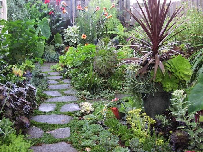 опция за ярък дизайн на предната градина в частен двор