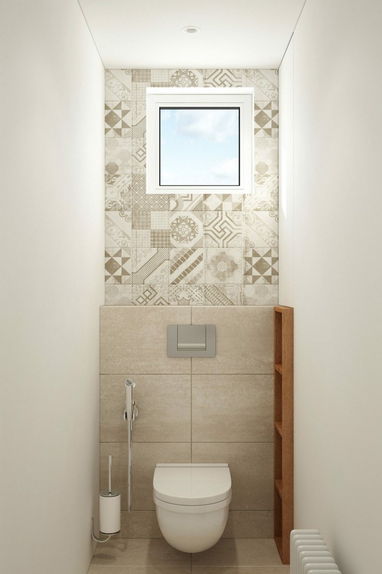 patchwork-fliser-toilet-design-beige-hvid-væg-design