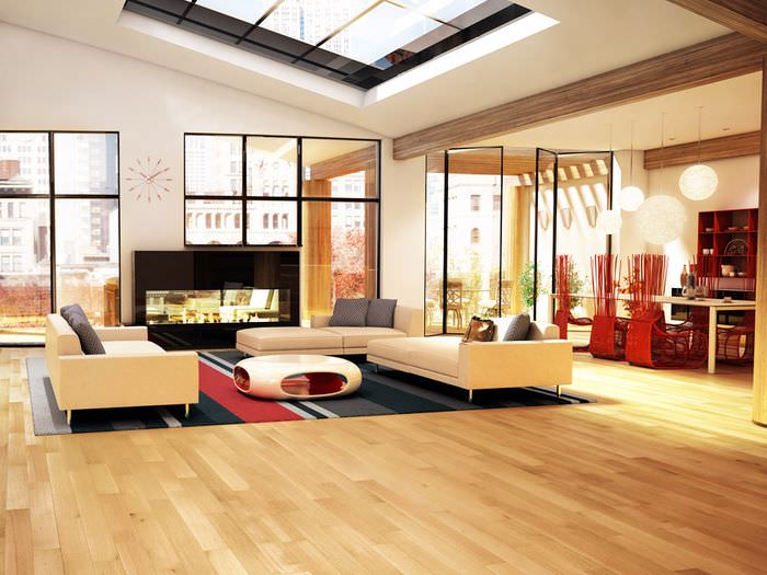 Laminat mit Imitation von Naturholz im Design des Wohnzimmers