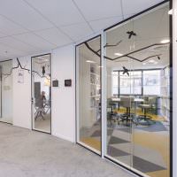 Glasspartisjoner på kontorene til selskapets ansatte