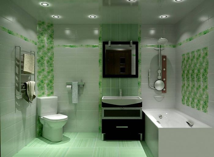 Návrh kombinované koupelny ve světle zelených barvách