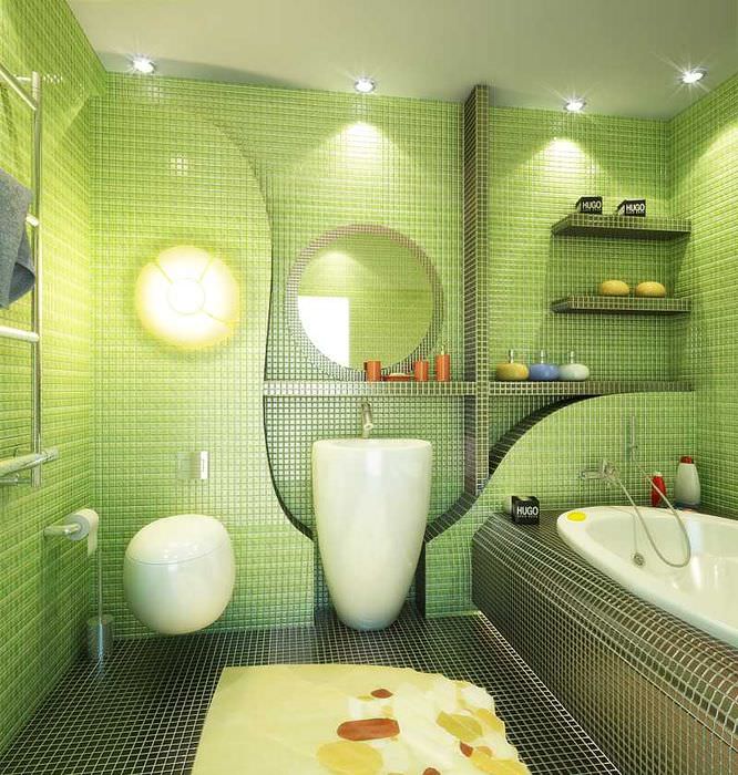 Keramická mozaika v designu kombinované koupelny