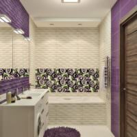 Fialová barva v designu kombinované koupelny
