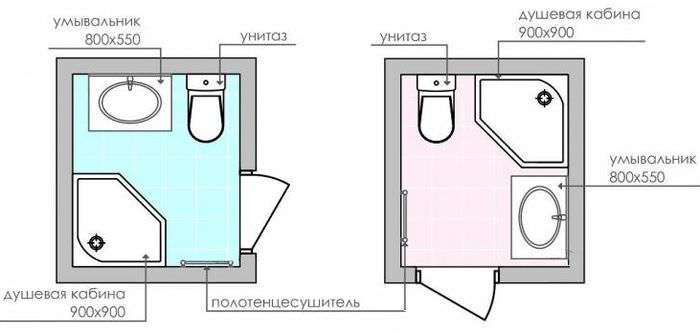 Schémata uspořádání pro kompaktní koupelnu se sprchovým koutem v rohu