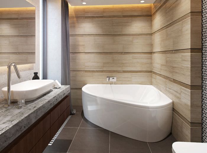 Дизайн на комбинирана баня с ъглова вана