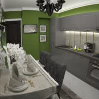 γκρι-πράσινη κουζίνα 5 τετραγωνικών μέτρων