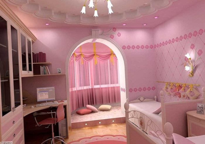 verze světlého interiéru dětského pokoje pro dvě dívky