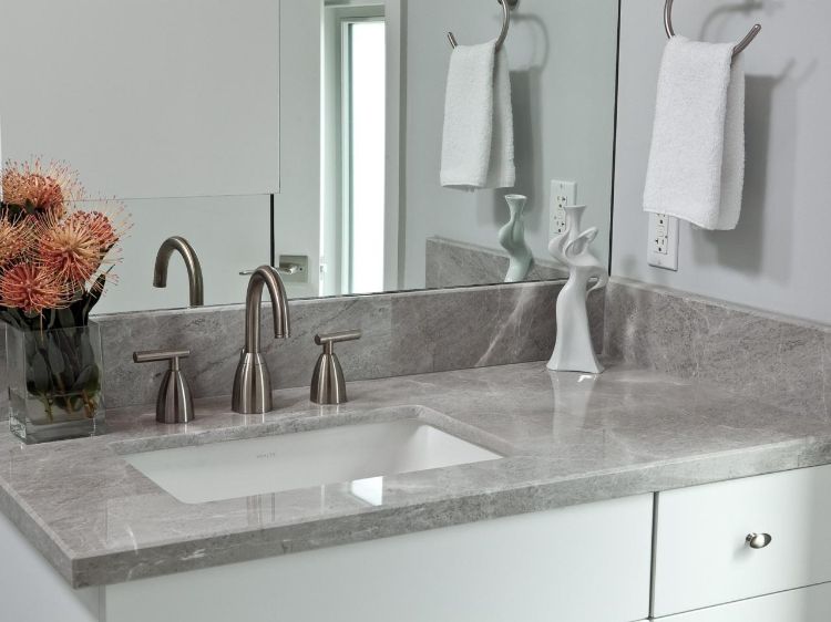 kvarts bordplade badeværelse kvarts sammensat badeværelsesmøbler materiale gråhvid farve minimalistisk ren
