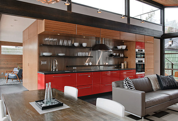 Åbent køkken Røde underskabe-møbler designudstyr