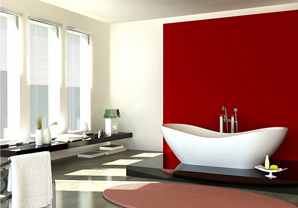 Living farver badeværelse badekar rødt væg design