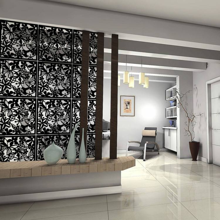 stue rumdeler design metal blomstermønster moderne interiør