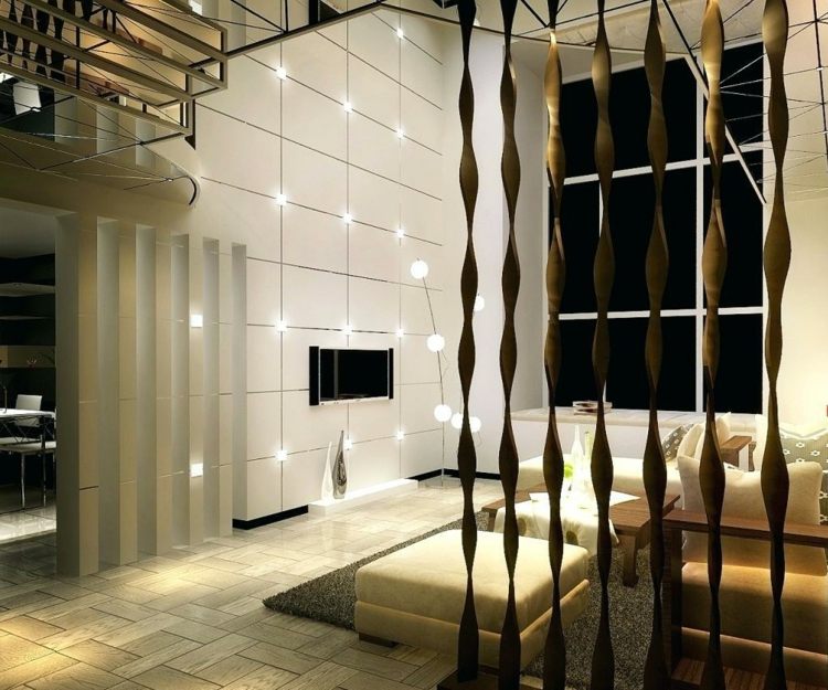 velformede træpinde rumdeler designideer minimalistiske naturmaterialer