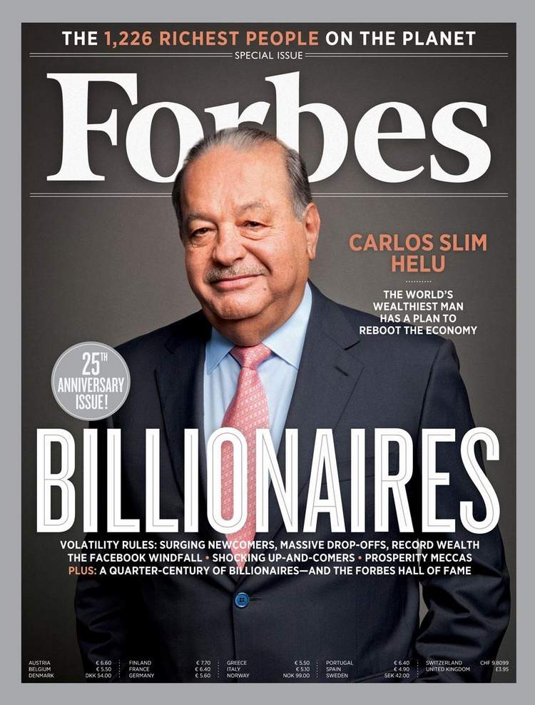 forsiden af ​​forbes med carlos slim helu som milliardær og en af ​​de rigeste mennesker i verden
