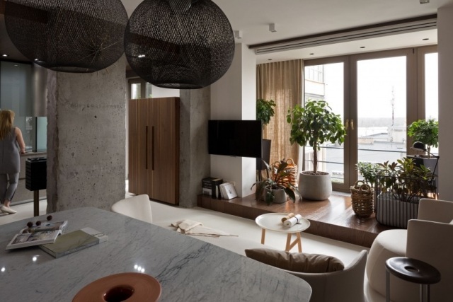 Designer-lejlighed-stil-KENZO-hjem-tilbehør-karakteriseret efter materiale-kontraster
