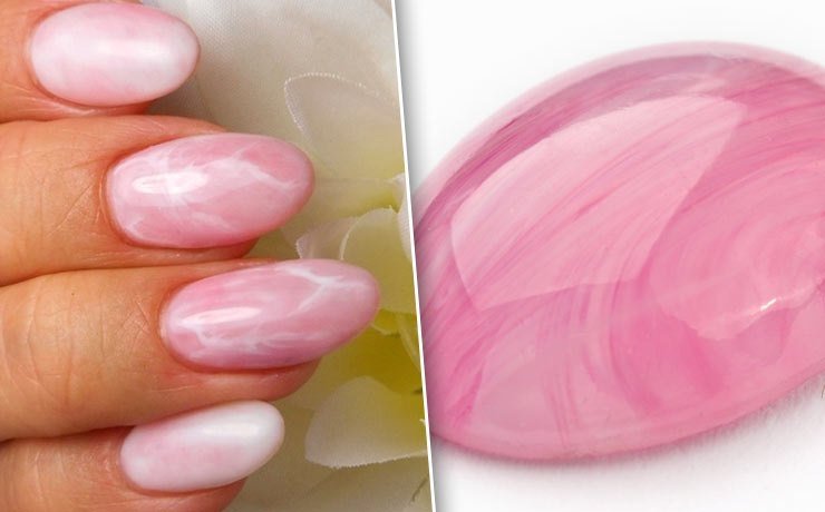 Rose kvarts negle med gel marmor effekt