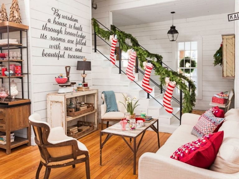 julepynt ideer stue indretning rød hvid rustik