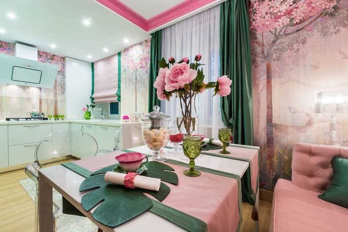 идеята да се използва розово в необичаен дизайн на апартамент