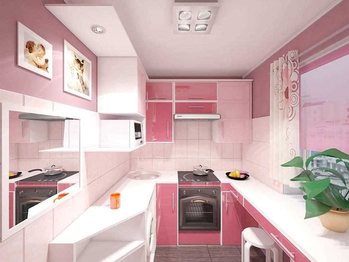 ajatus käyttää vaaleanpunaista valoisassa asunnon sisustuksessa