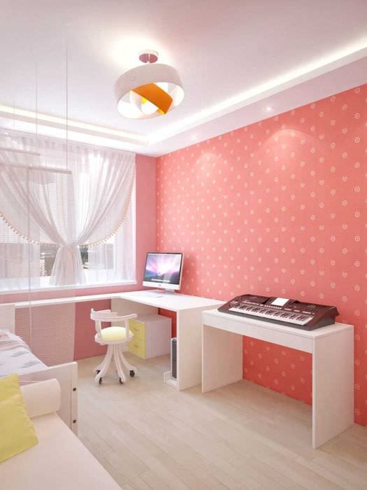 vaihtoehto vaaleanpunaisen käyttämiseksi kauniissa huoneen sisustuksessa