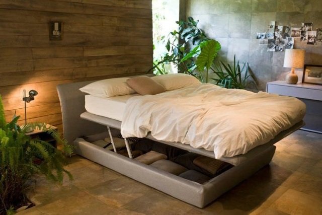 Seng med opbevaringsplads-myo polstret seng-design beige sengelinned