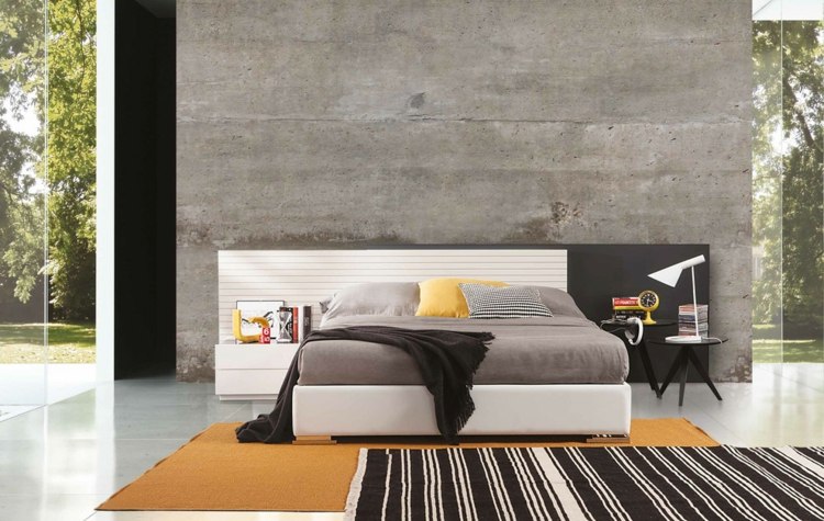 Soveværelse ideer seng sengegavl sort hvid højglans LED