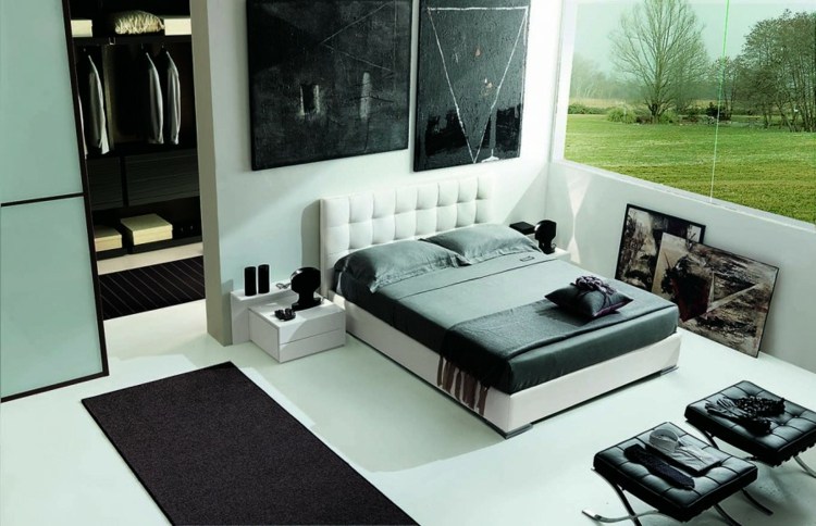 Soveværelse ideer 2015 hvid læderseng sort puf