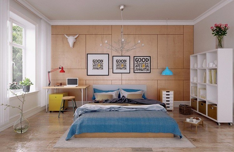 Soveværelse med skrivebord væg design ideer lejlighed moderne møbleringstip