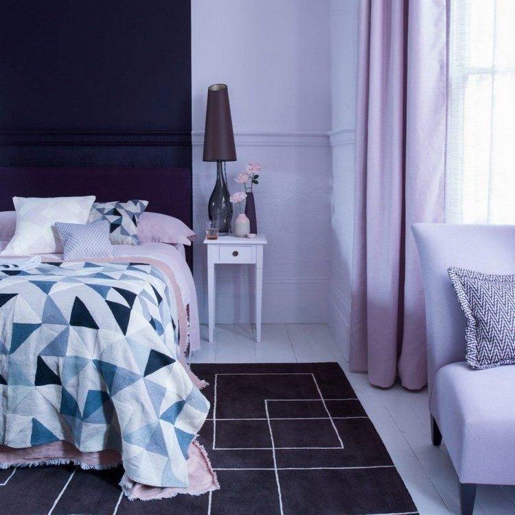 Lavendel og sort og hvid i soveværelset design ideer
