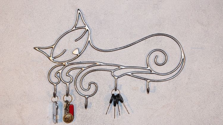 DIY nøglebræt gør dig selv nøgleholder nøglering nøglering bøjle væg kat metal