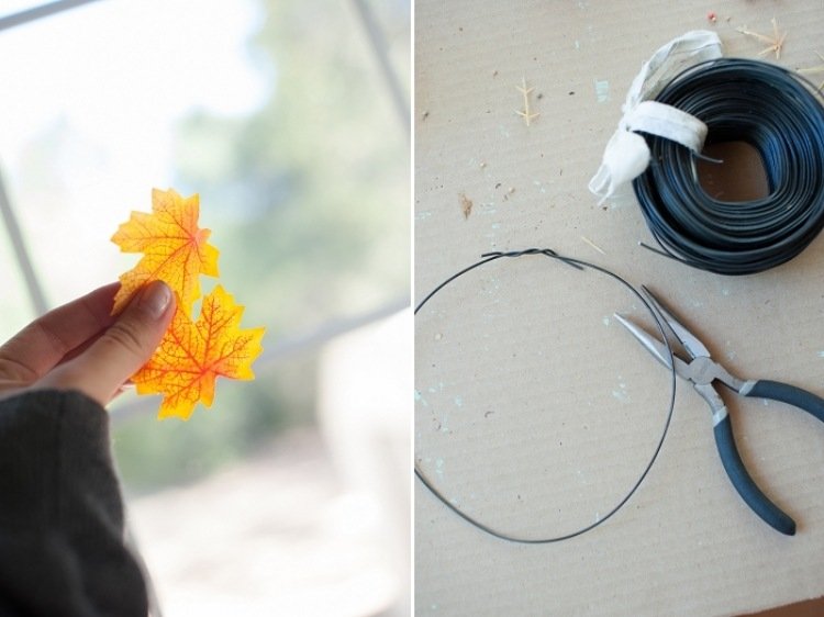 Vinduesdekoration i efterår-gør-det-selv-tinker-diy-efterår-blade-kunstigt-wire-tang-bøjning