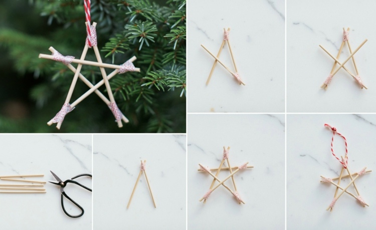 stjerne tinker med børn tandstikker træ enkel juletræ dekorationer deco