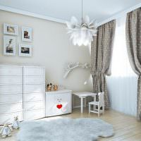 Detská izba so sivými bodkovými závesmi