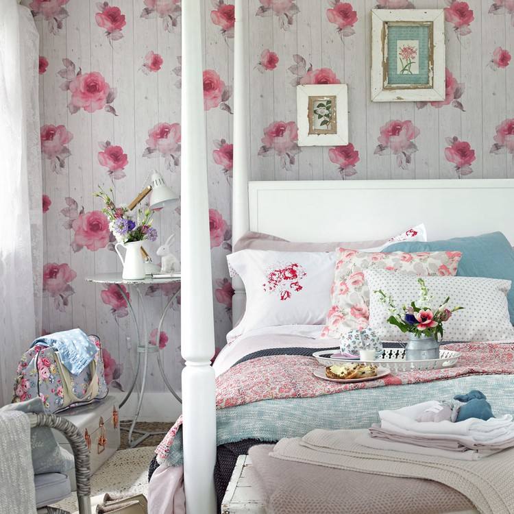 lurvet-chic-soveværelse-væg-dekoration-tapet-blomstermønster