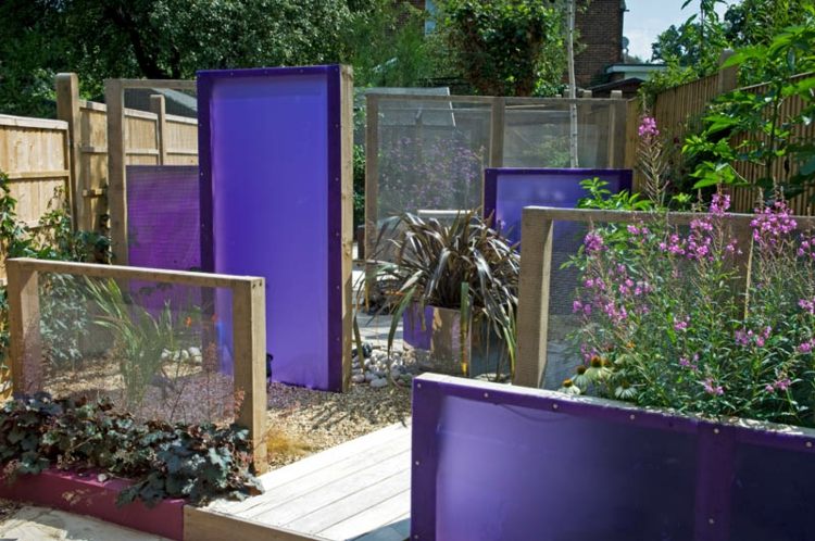 Byg din egen have fortrolige skærm glas hegn farvet mat lilla
